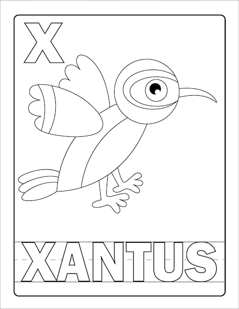 Alphabet learning with cute hand drawn animal coloring page