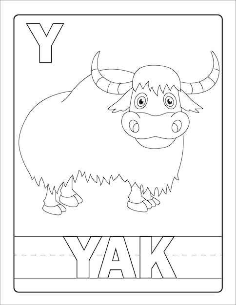 Alphabet learning with cute hand drawn animal coloring page