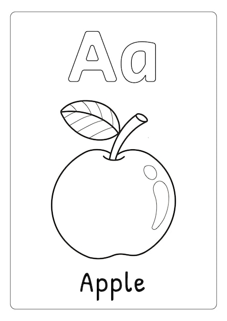 Alphabet letter A for apple coloring page for kids