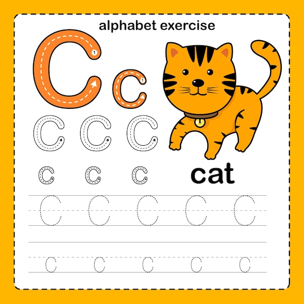 Alphabet Letter C Cat exercise with cartoon vocabulary illustration vector