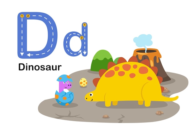 Alphabet Letter DDinosaur with cartoon vocabulary illustration vector