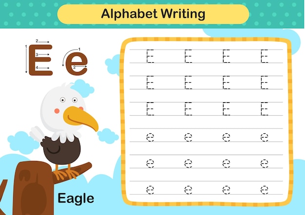 Alphabet Letter E Eagle exercise with cartoon vocabulary illustration vector