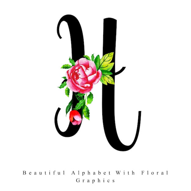 Alphabet Letter H Watercolor Floral Background