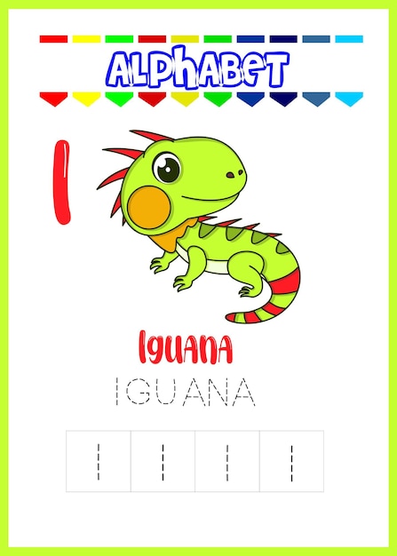 Alphabet letter i for iguana cute iguana