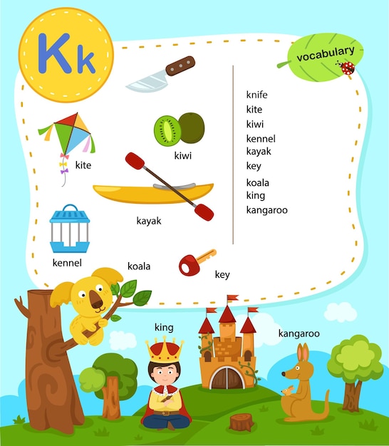 Alphabet Letter K education vocabulary illustration vector