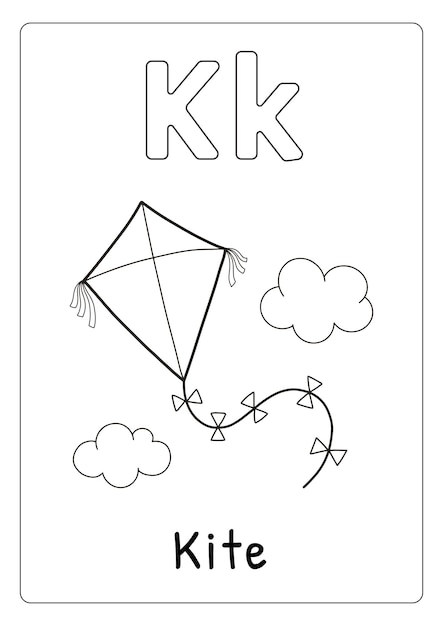 Alphabet letter k for kite coloring page for kids