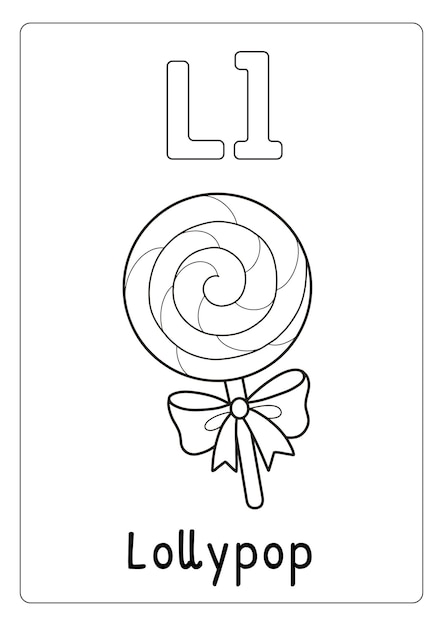 Alphabet letter L for Lollypop coloring page for kids