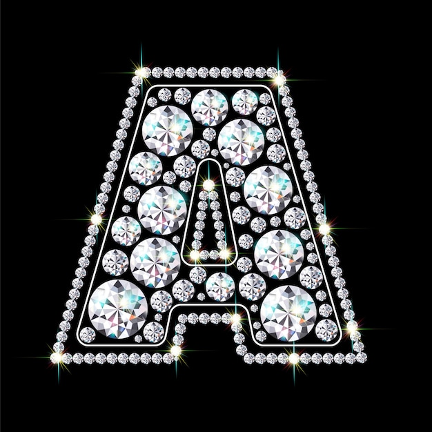 Alphabet letter A made from bright, sparkling diamonds