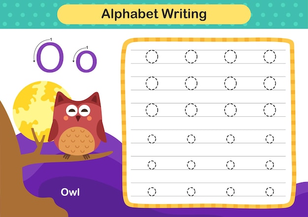 Alphabet Letter O Owl exercise with cartoon vocabulary illustration vector