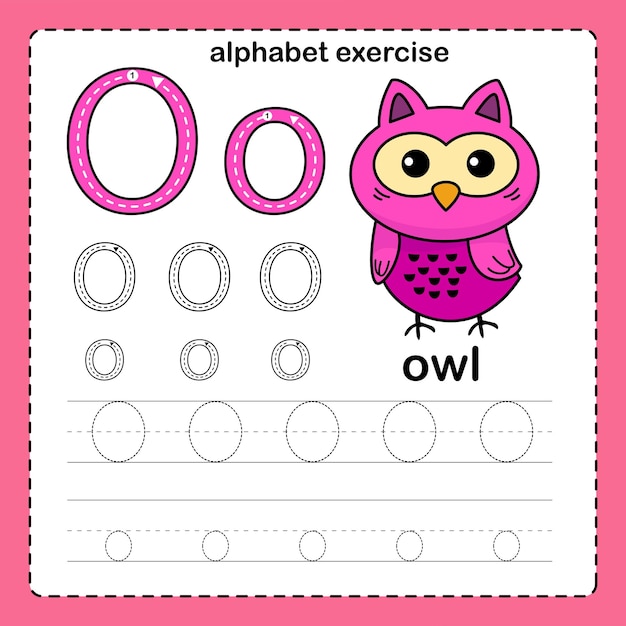 Alphabet Letter O Owl exercise with cartoon vocabulary illustration vector