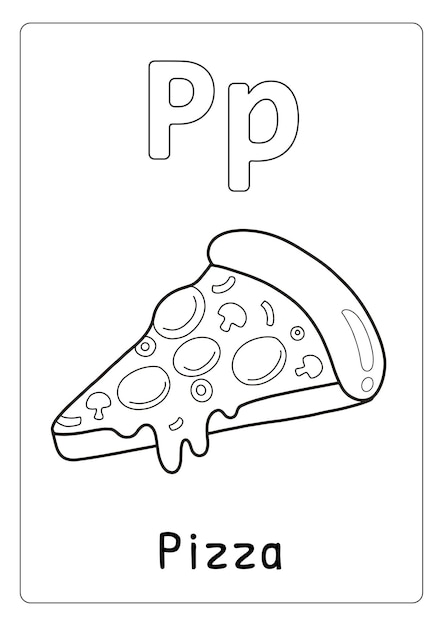 Alphabet letter P for Pizza coloring page for kids