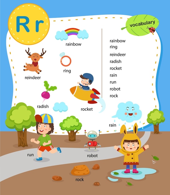 Alphabet Letter R education vocabulary illustration vector