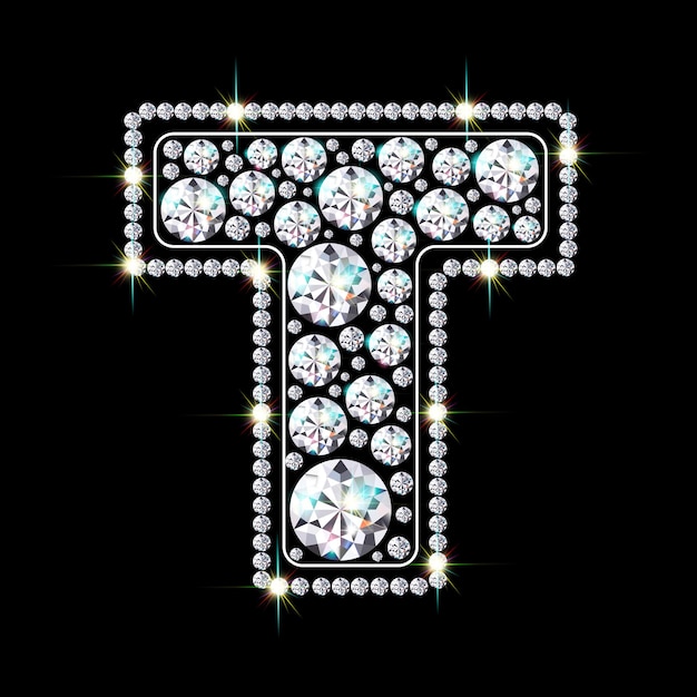 Alphabet letter T made from bright, sparkling diamonds