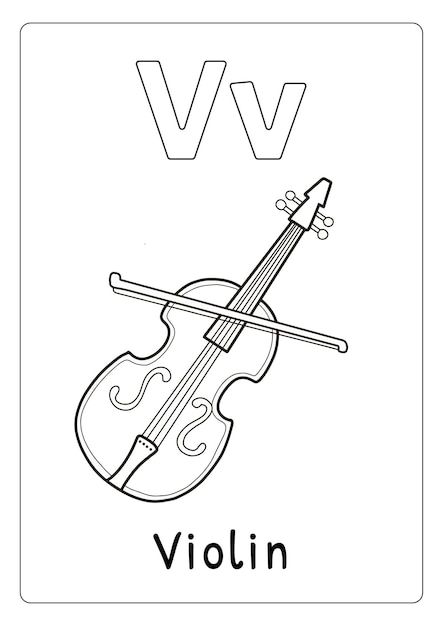 Alphabet letter v for violin coloring page for kids