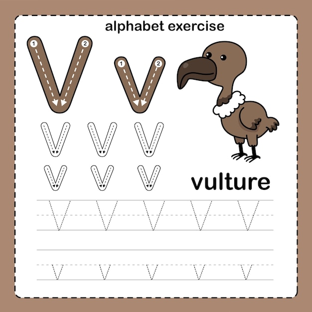 Alphabet Letter V Vulture exercise with cartoon vocabulary illustration vector