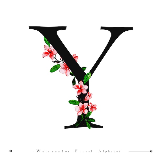 Vector alphabet letter y watercolor floral background