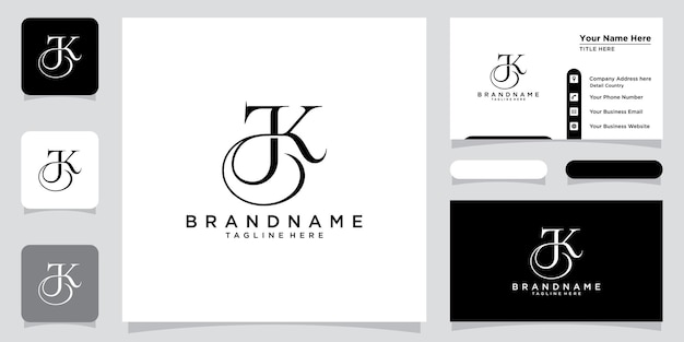 Alphabet letters Initials Monogram logo JK or KJ with business card design Premium Vector