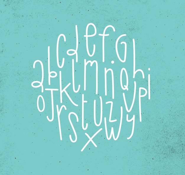 Alphabet in modern style drawing on dirty turquoise background