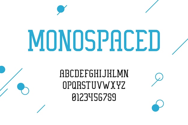 Alphabet Modern typeface design Monospace font with uppercase text symbols or numbers Latin signs or English letters for posters Typographic print template vector lettering set