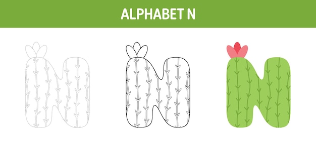 Alphabet N tracing and coloring worksheet for kids