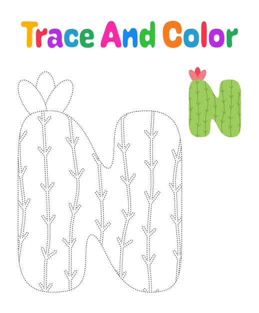 Alphabet N tracing worksheet for kids