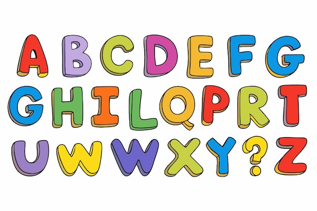 Alphabet and Numbers ABCs and 123s in Fun Fonts Vector Illustration Cartoon Clipart