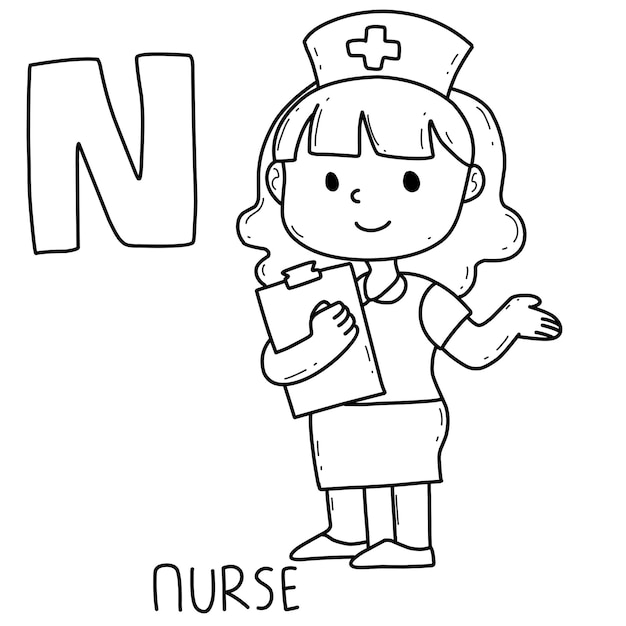 Alphabet occupation nurse coloring book with word