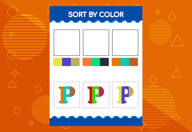 Alphabet P sorts by color for kids Good for school and kindergarten projects