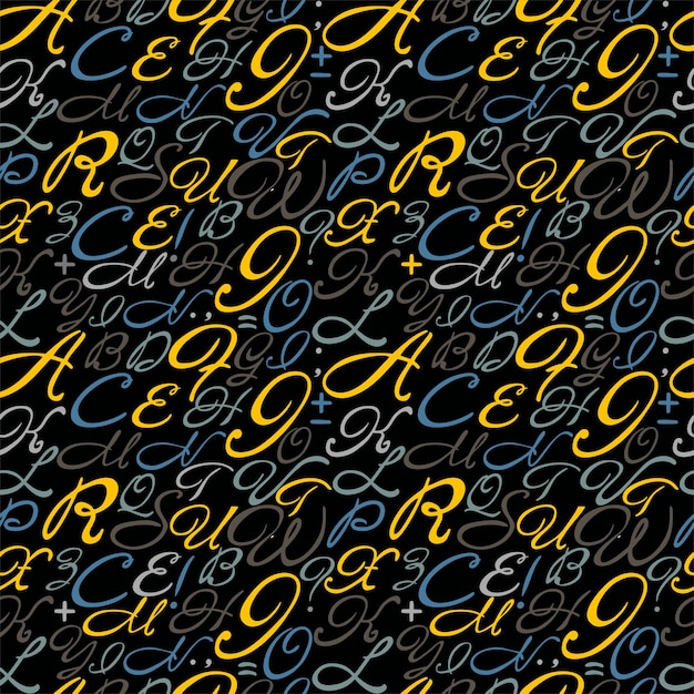 Alphabet seamless pattern Creative handdrawn Alphabet pattern Font color pattern on a black background