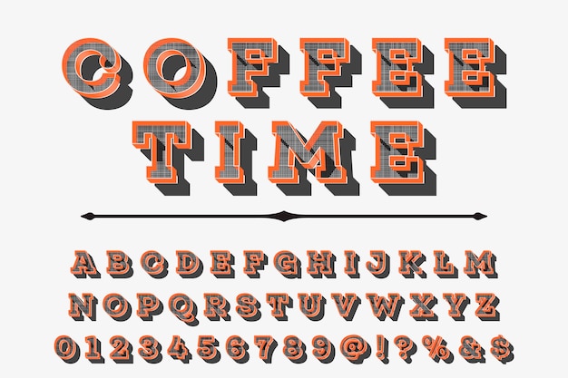 alphabet Shadow Effect label design coffee time