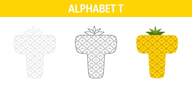 Alphabet T tracing and coloring worksheet for kids