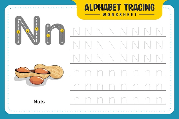 alphabet tracing worksheet letter n for nuts