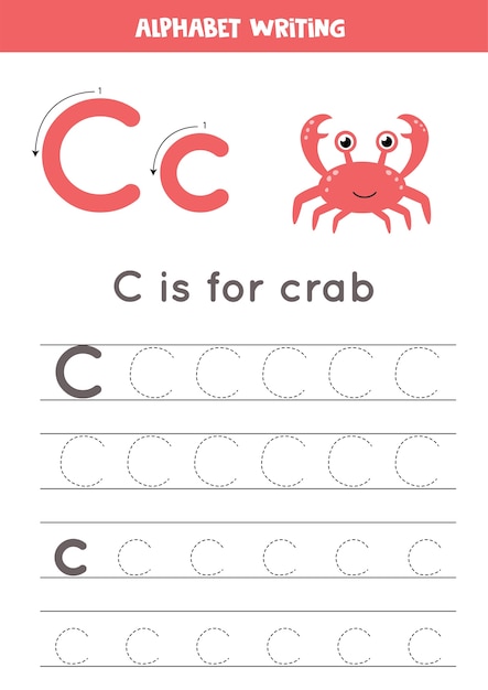 Alphabet tracing worksheet with animal illustration