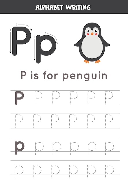 Alphabet tracing worksheet with animal illustration