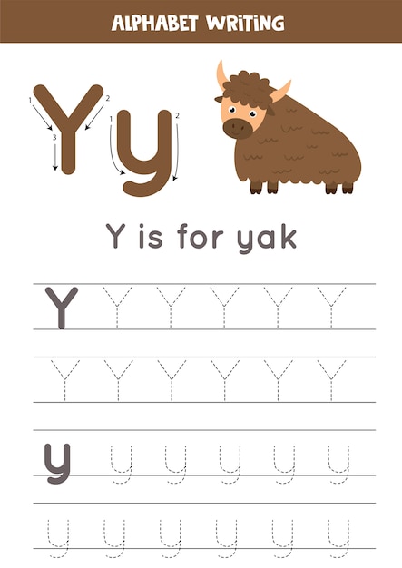 Alphabet tracing worksheet with animal illustration