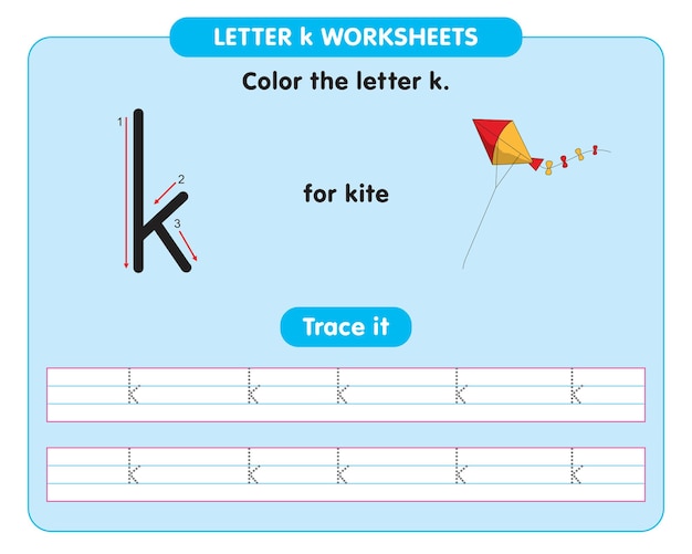 Alphabet tracing worksheet with letter k