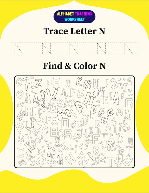 Alphabet tracing worksheet with letter N