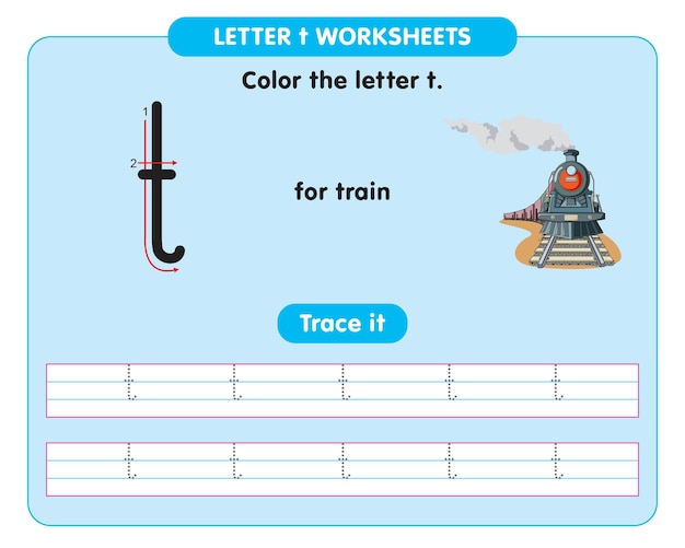 Alphabet tracing worksheet with letter t