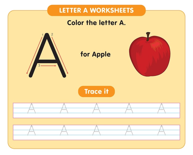 Alphabet tracing worksheet with letter A