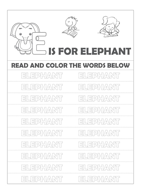 Alphabet tracing worksheet with letters and vocabulary for kids