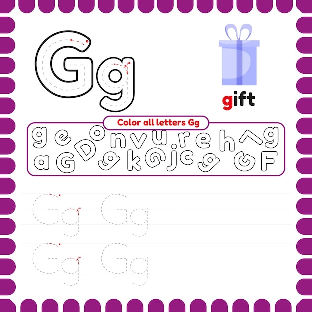 Alphabet Tracing Worksheet with letters Writing practice letter G