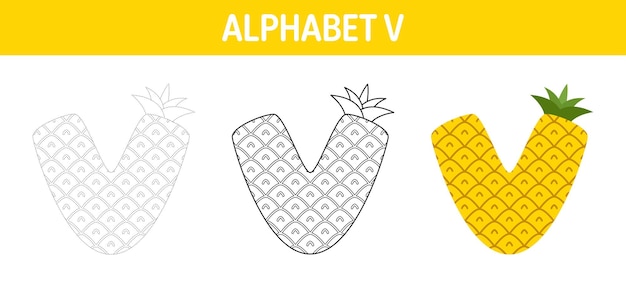 Alphabet V tracing and coloring worksheet for kids