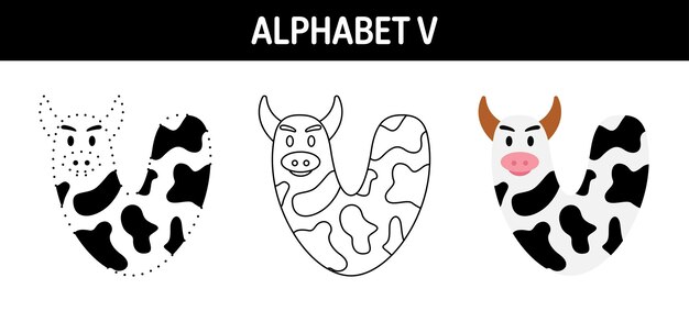 Alphabet V tracing and coloring worksheet for kids