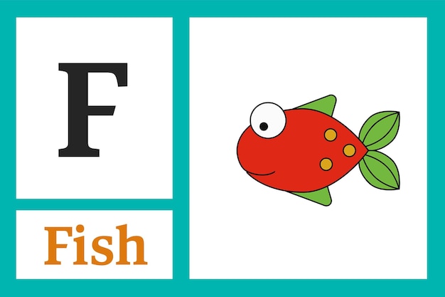 Alphabet with letter F for Fish