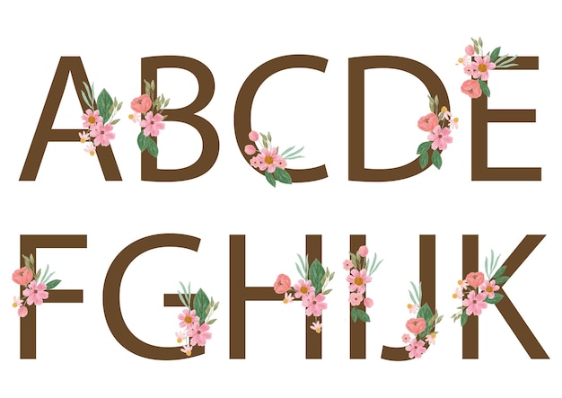 alphabet with watercolor pink flower