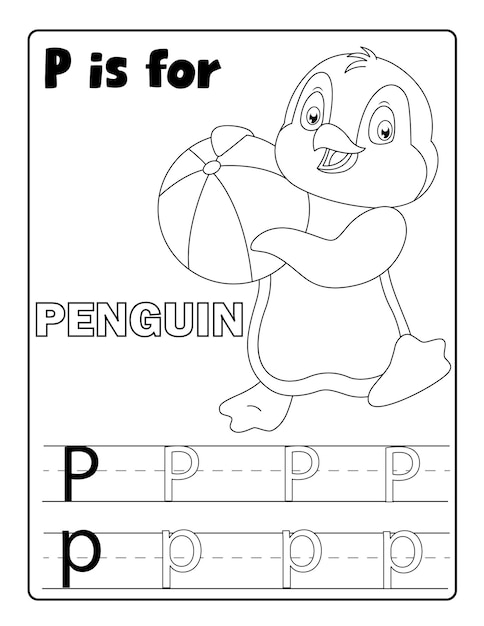 Alphabetical animal coloring and letter tracing coloring pages print ready vector