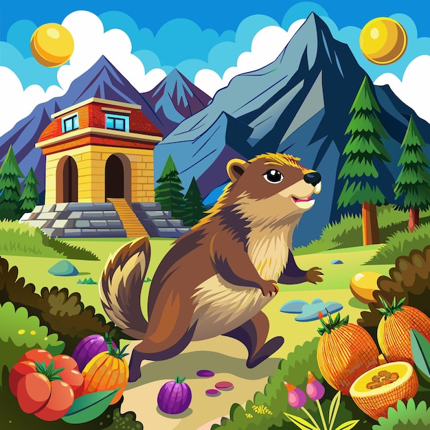 Alpine Marmot groundhog abandoned runs bank Fruits vector