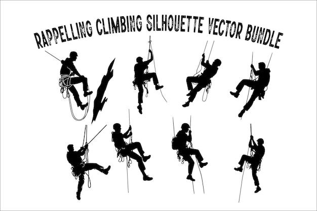 Alpinist Climber Vector Silhouette on a white background Silhouette of Rappelling Climbing Vector