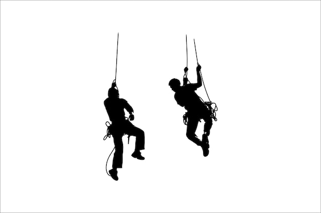 Vector alpinist climber vector silhouette on a white background silhouette of rappelling climbing vector