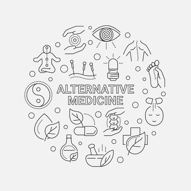 Alternative medicine icon set round illustration